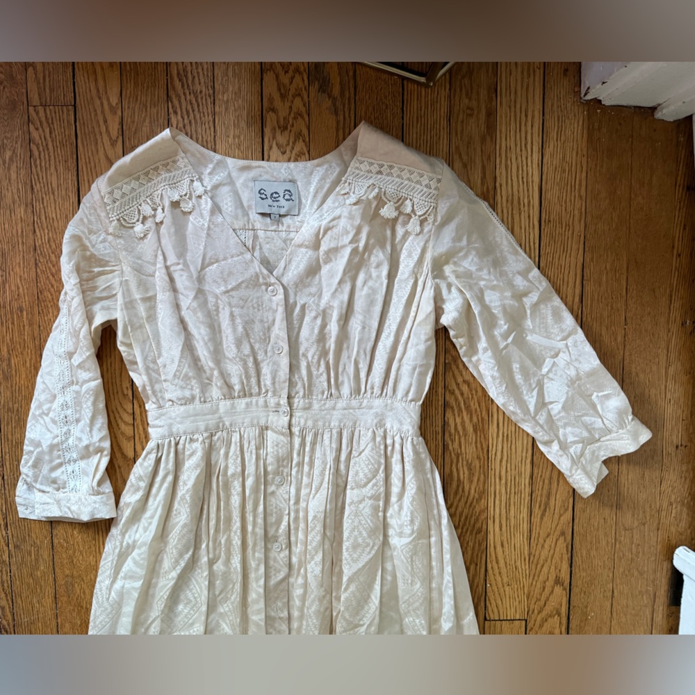 Sea New York Cream Silk / Cotton Dress - Size 2 - Picture 2 of 7